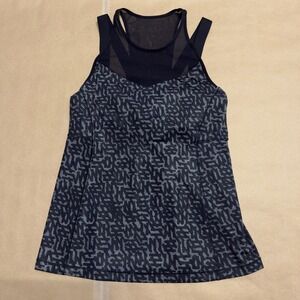 Lululemon Womens Grey Black Geometric Mesh Racerback Tank Top with Shelf Bra